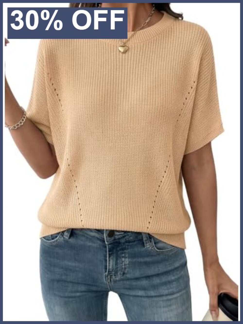Short Sleeve Rib Knit Sweater Lightweight V Neck Pullover Top